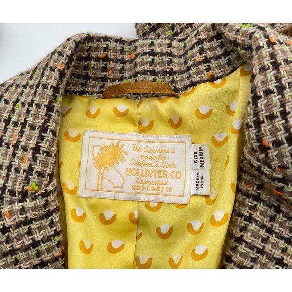 Hollister LS Wool Blend VTG Houndstooth Cropped Blazer Lined Yellow Interior Med - Picture 5 of 10